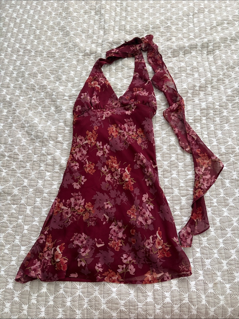 Sincerely Jules Burgundy Floral One-Shoulder Mini Dress